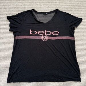 Bebe Sport Black and Pink Women's V-Neck Top